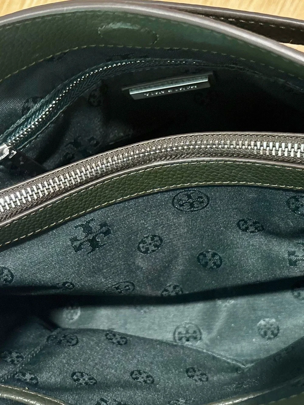 Tory Burch “Britten” Tote in olive/poblano green Pebbled Leather